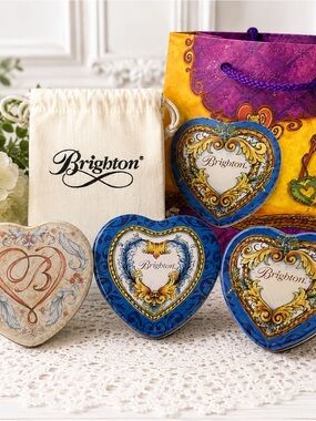 Brighton Heart Tin Lot 3 Collectible Jewelry Gift Boxes Dust Bag & Gift Bag